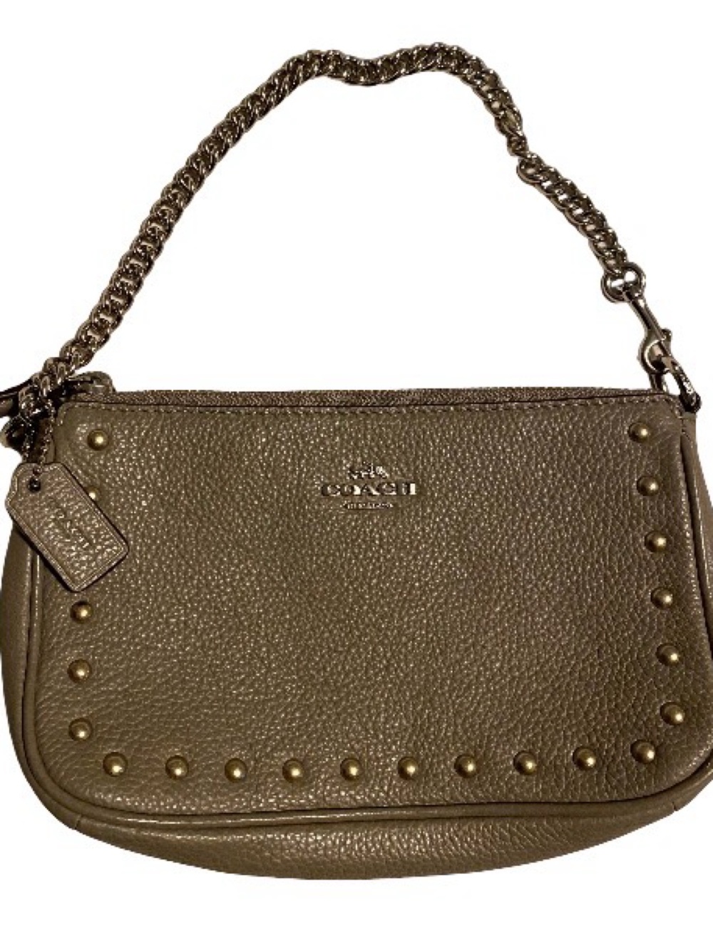 Coach Taupe/Grey Studded Leather Chain Shoulder Bag
